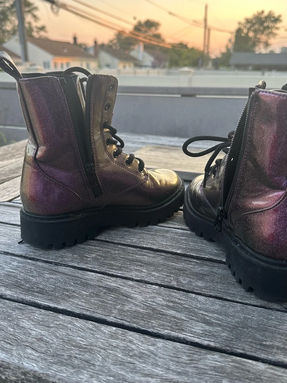 art class Iridescent Purple Lace-Up Combat Boots